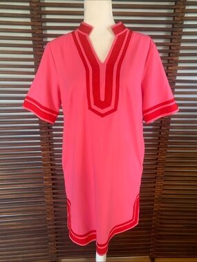 Style USA Pink Short-Sleeve Dress with Red Trim